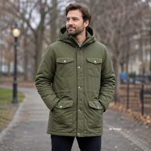 Levis Field Jacket Mens XL Olive Green Insulated Parka Coat Utlilty *